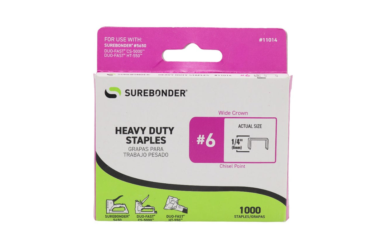 Bostitch PowerCrown Staples 1/4" Leg - 7/16" Crown - 1000 Staples Per Box - Fits PC1000, PC2000, PC4000 Tackers