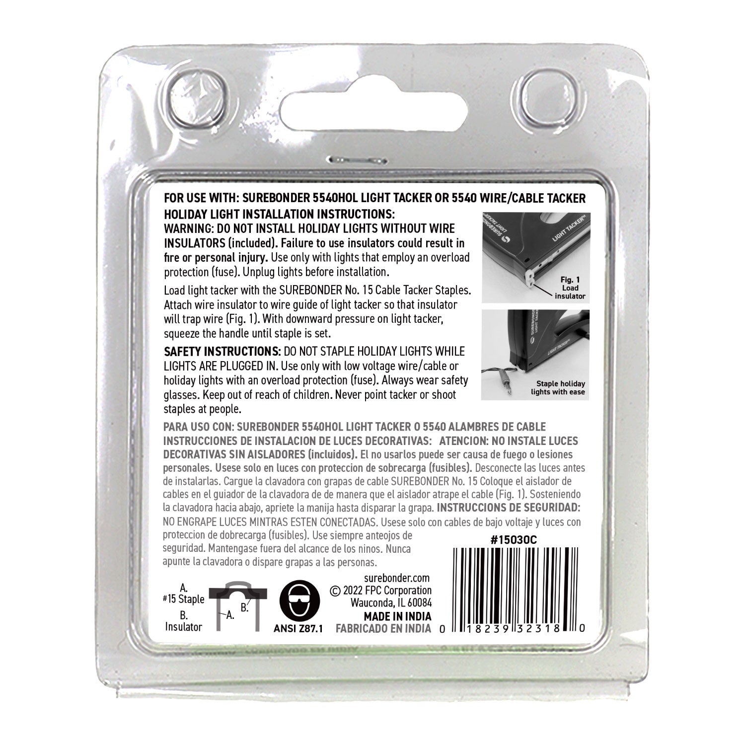 15030C Holiday Light Staples and Insulators - 60 Staples and 30 Insulators, 5 Pack - Surebonder