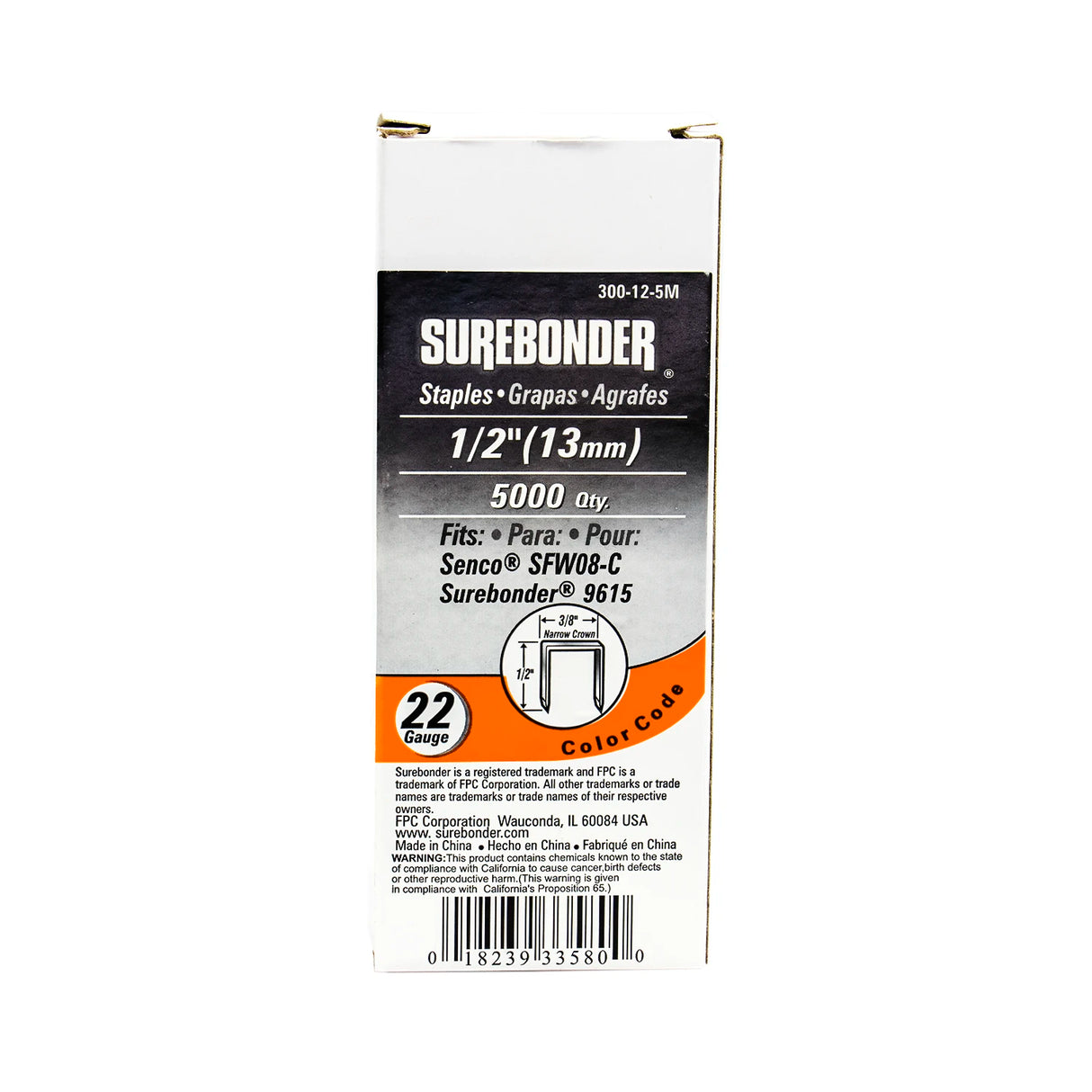 1/2" Narrow Crown 22 Gauge Upholstery Staples - 5000 Count