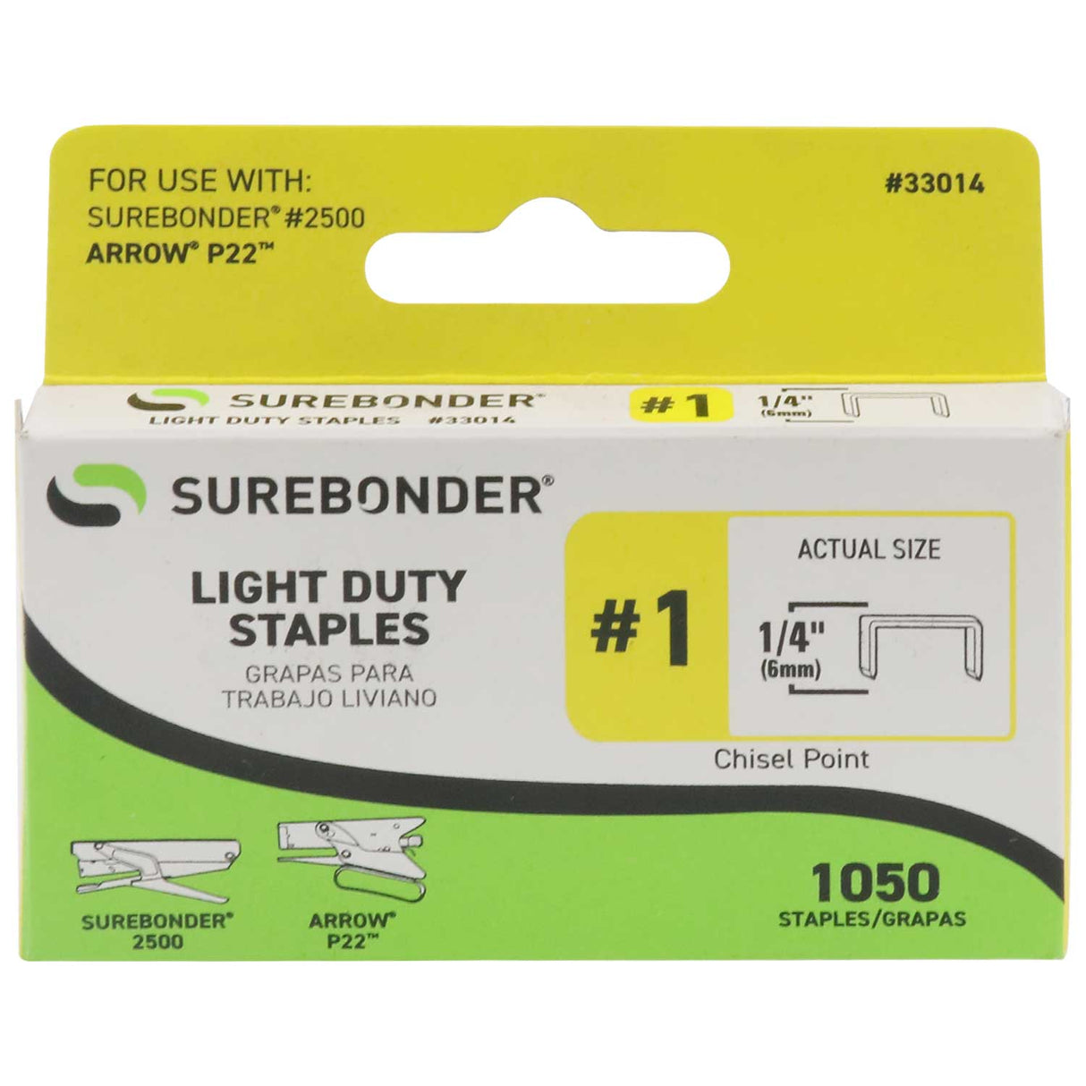33014 #1 Light Duty Staples - 1/4" Length - 1050/box, 5 Pack - Surebonder