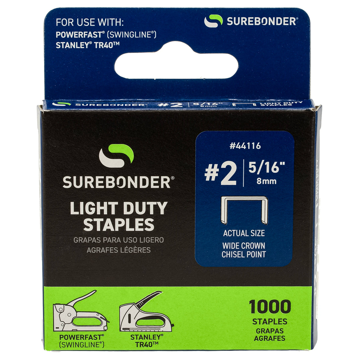5/16" Light Duty Wide Crown Staples - 1000 Count | #2 Series