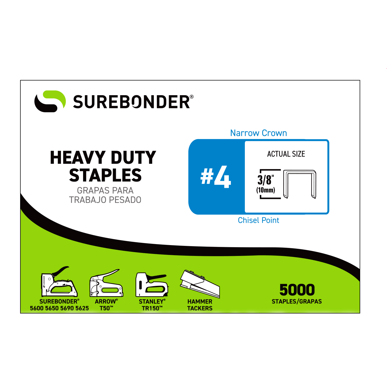 #4 Heavy Duty Narrow Crown Staples - 3/8" - 5000 ct.