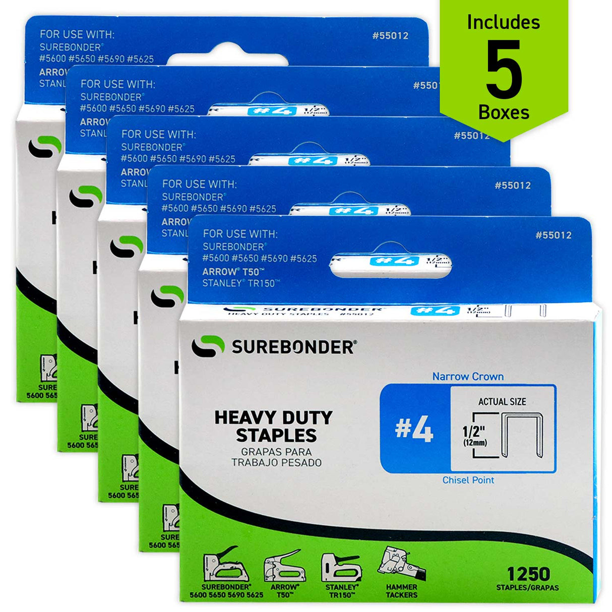 1/2" Heavy Duty Narrow Crown Staples - 6250 Count | #4 Series