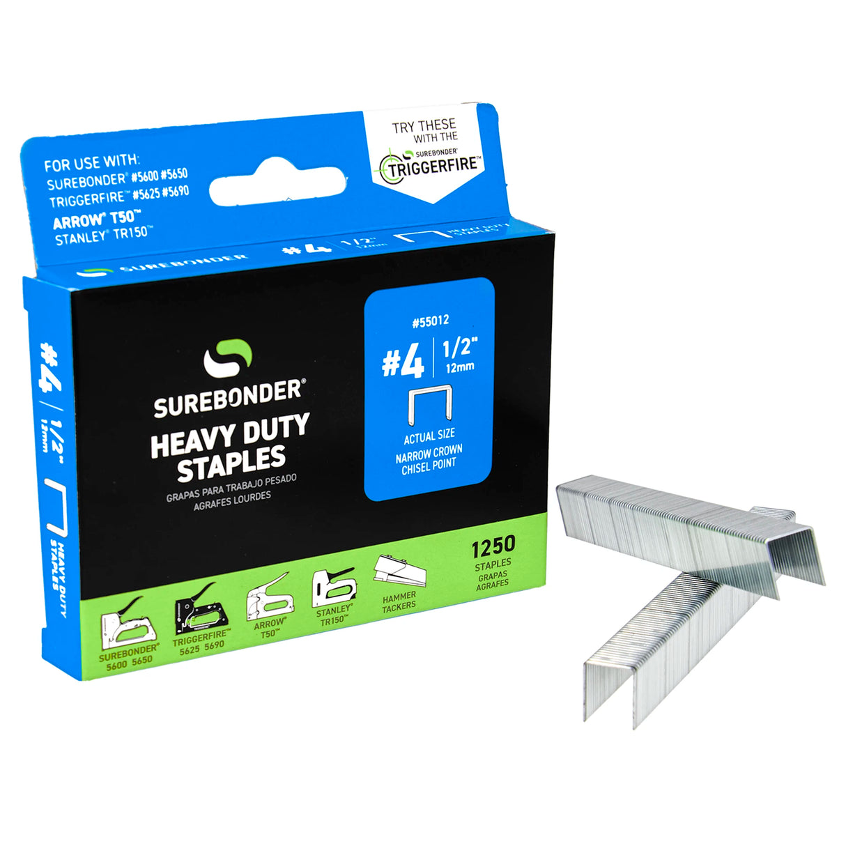 1/2" Heavy Duty Narrow Crown Staples - 1250 Count | #4 Series