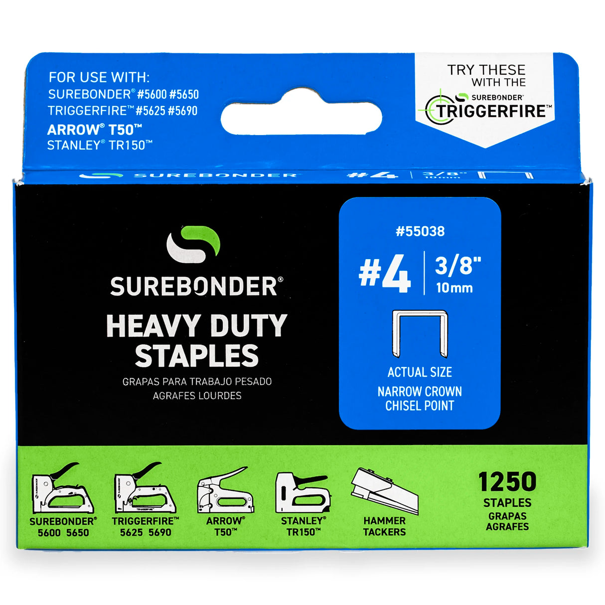 3/8" Heavy Duty Narrow Crown Staples - 1250 Count | #4 Series