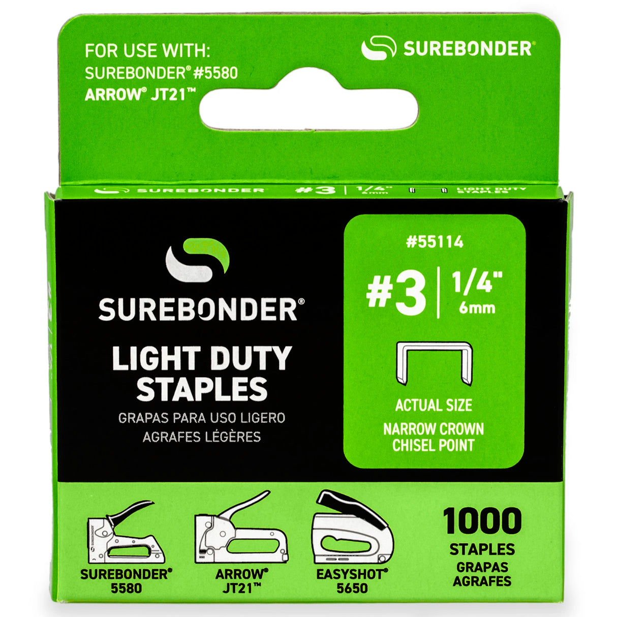 1/4" Light Duty Narrow Crown Staples - 1000 Count | #3 Series