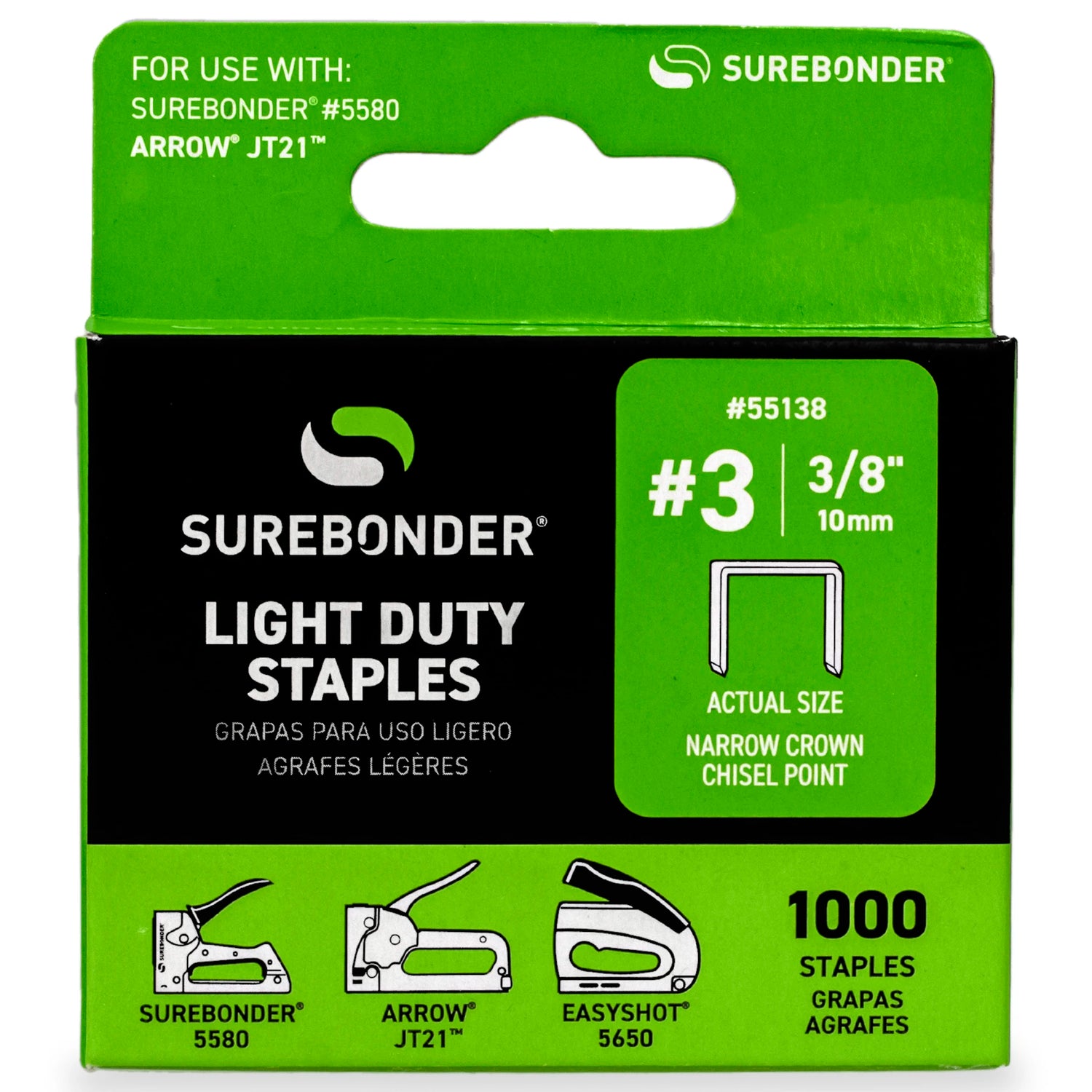 3/8" Light Duty Narrow Crown Staples - 1000 Count | #3 Series