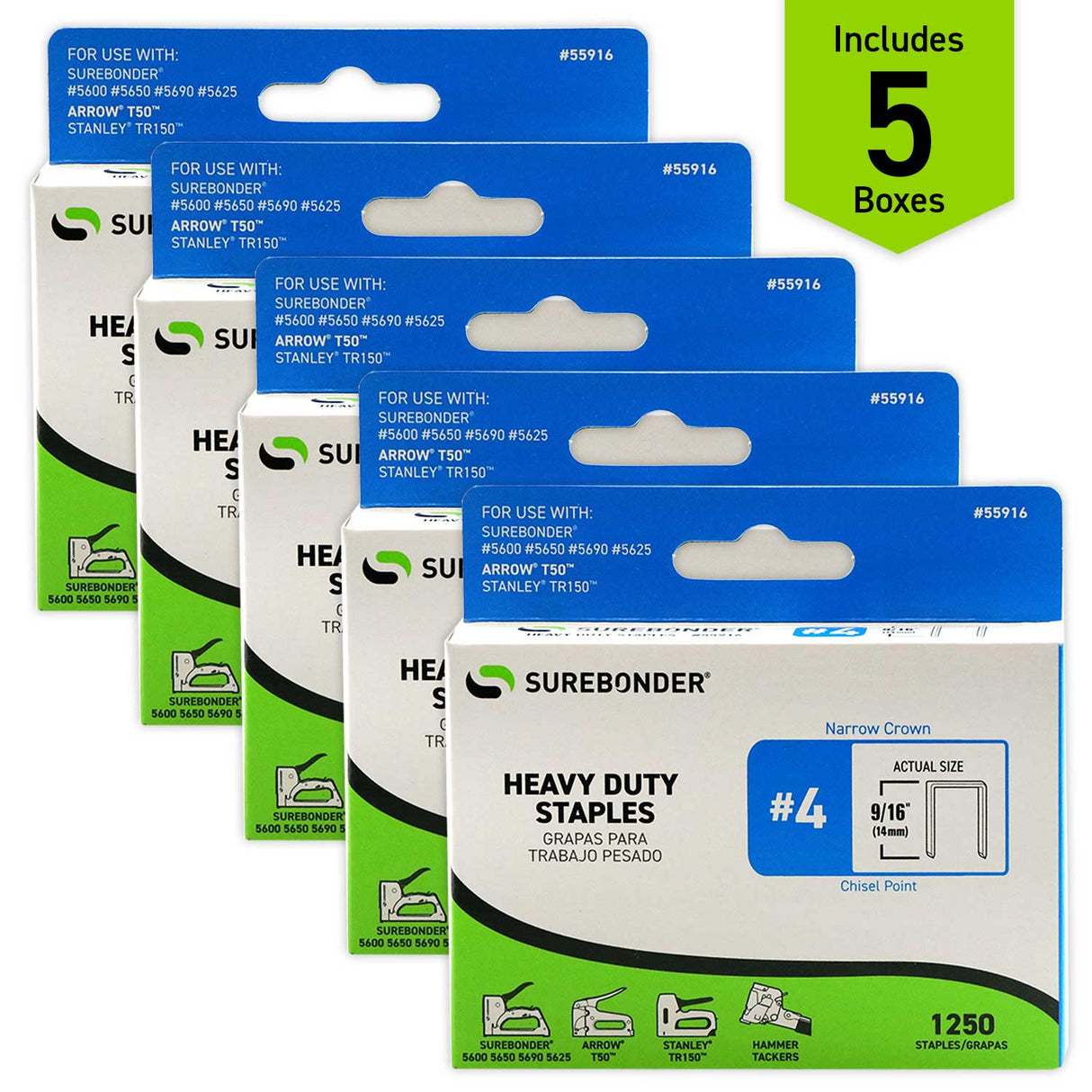 9/16" Heavy Duty Narrow Crown Staples - 6250 Count | #4 Series