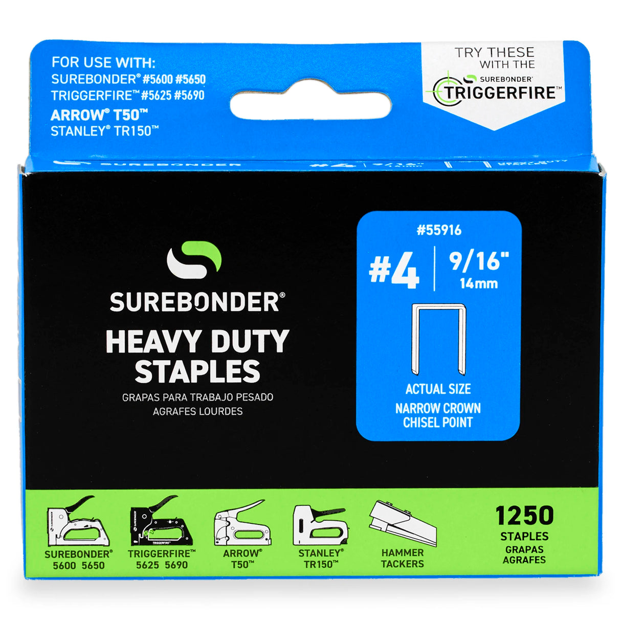 9/16" Heavy Duty Narrow Crown Staples - 1250 Count | #4 Series