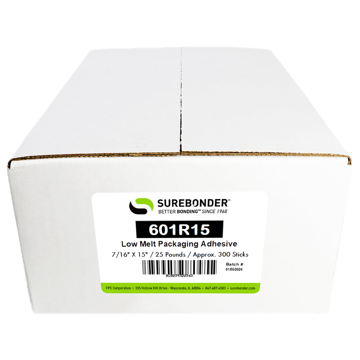 601R15 Low Melt Packaging Glue Sticks - 7/16" x 15" | 25 lb Box