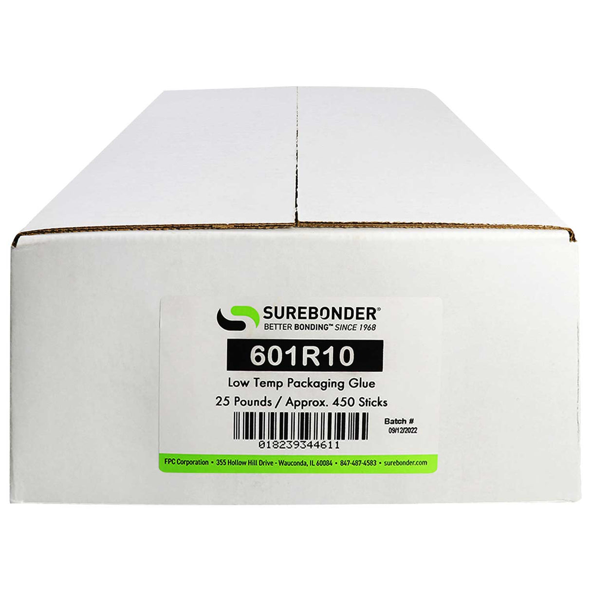 601R10 Low Melt Packaging Glue Sticks - 7/16" x 10" | 25 lb Box - Surebonder