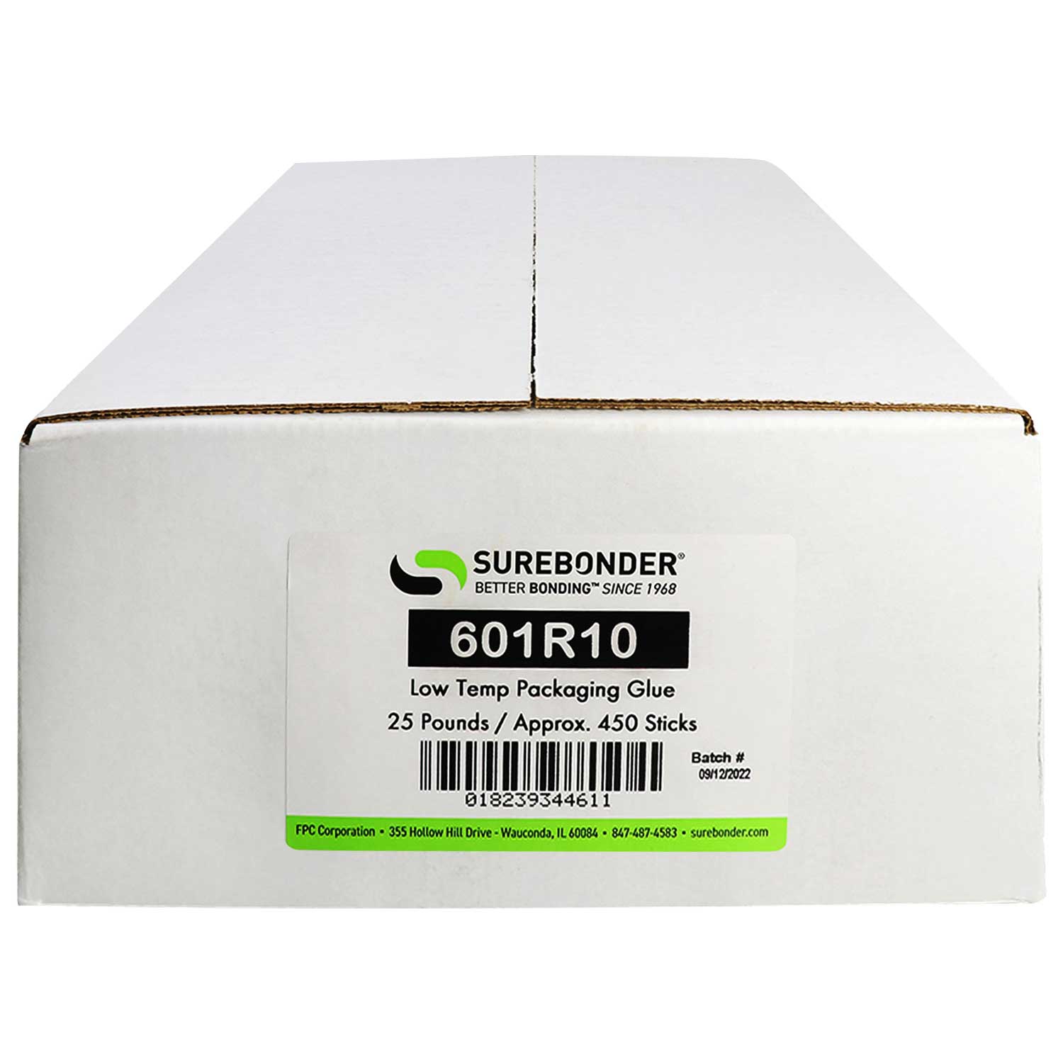 601R10 Low Melt Packaging Glue Sticks - 7/16" x 10" | 25 lb Box - Surebonder