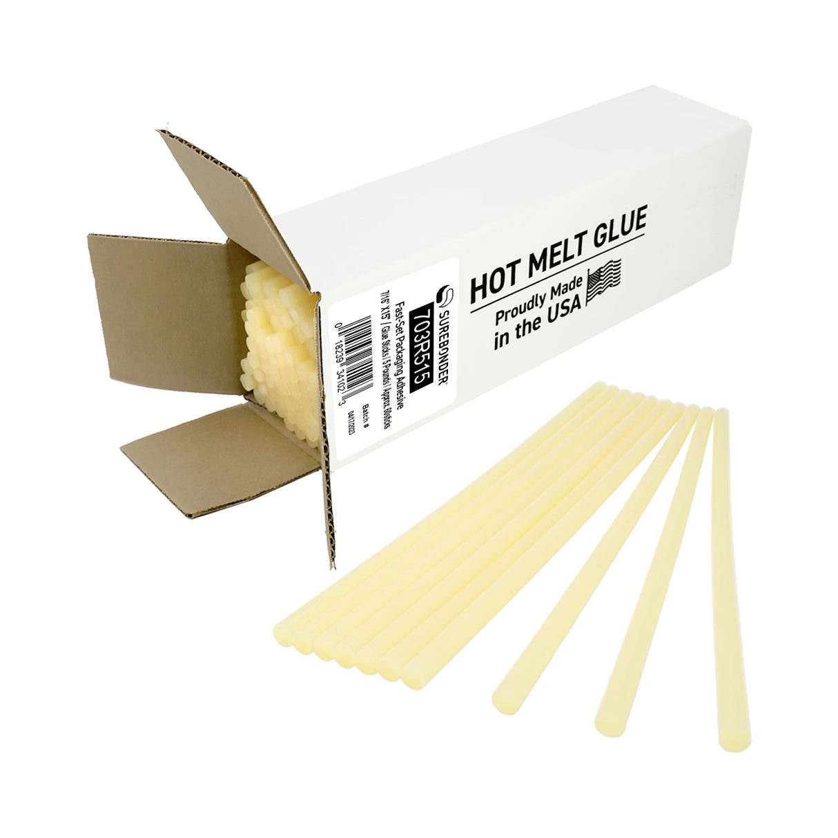 703R515 Very Fast Set Packaging Hot Melt Glue Sticks - 7/16" x 15" | 5 lb box