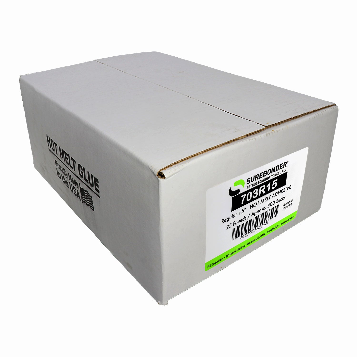 703R15 Very Fast Set Packaging Hot Melt Glue Sticks - 7/16" x 15" | 25 lb Box - Surebonder