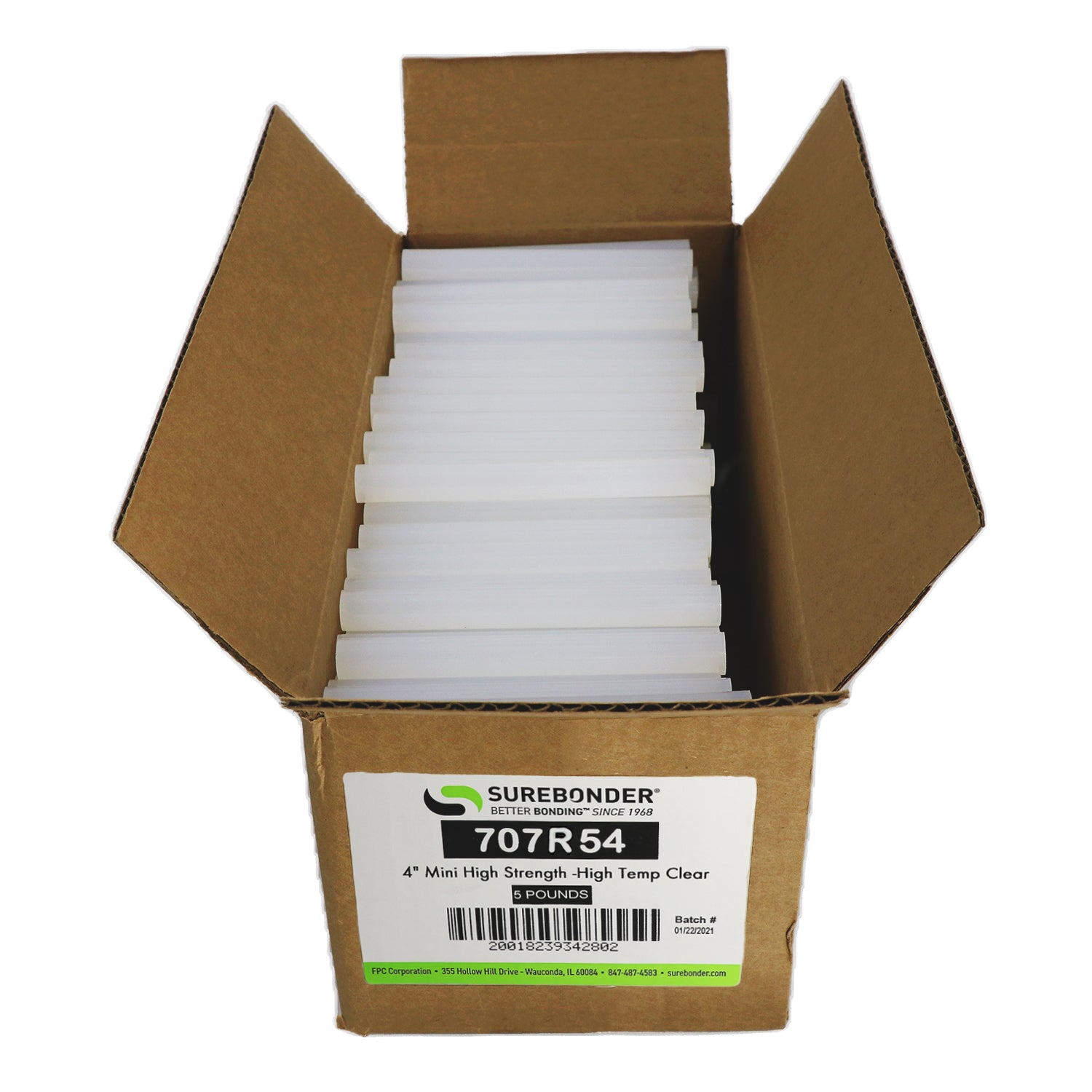 Surebonder Mini Size Hot Glue Sticks 4 Clear 5 lb. Box (FPR725M54