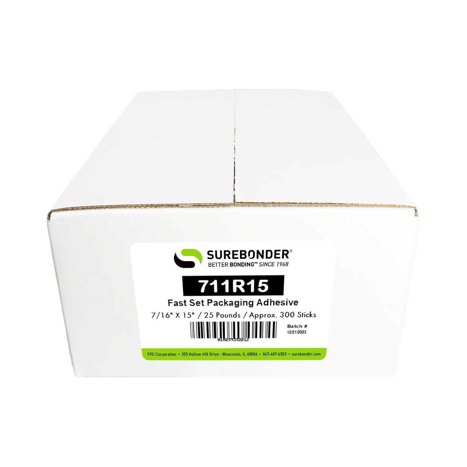 711R15 Fast Set Packaging Hot Melt Glue Sticks - 7/16" x 15" | 25 lb Box