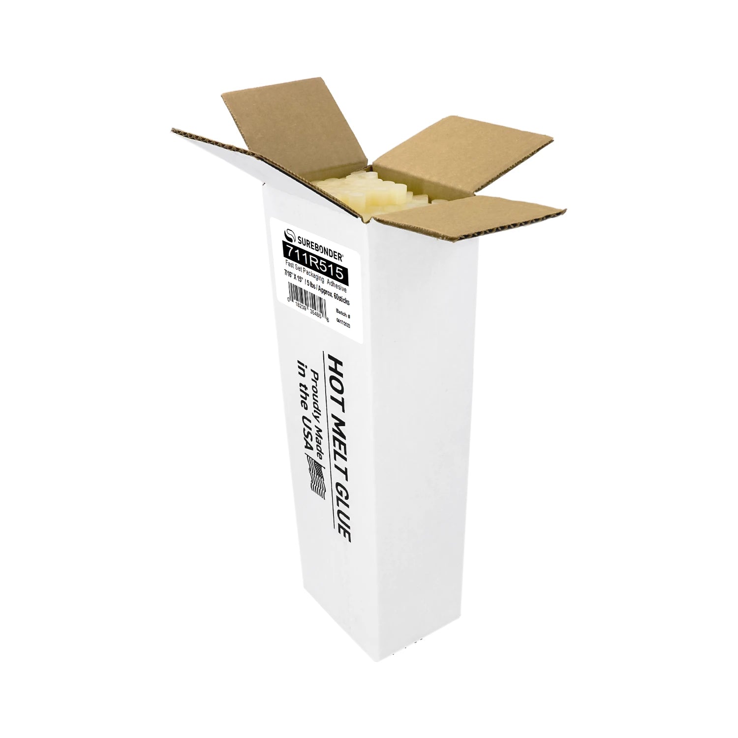 711R515 Fast Set Packaging Hot Melt Glue Sticks - 7/16" x 15" | 5 lb Box