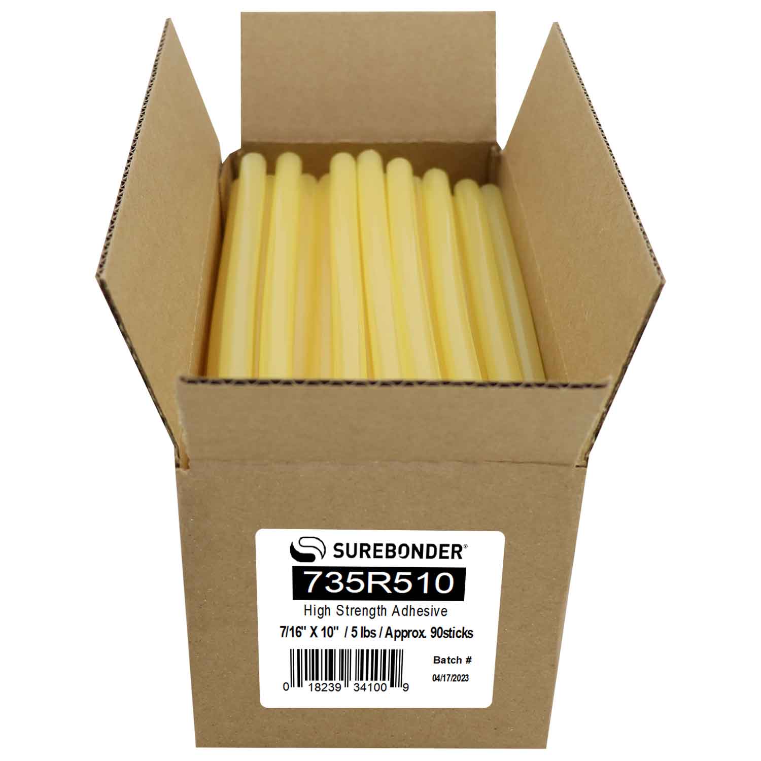 Surebonder 735R510 Full Size 10 High Strength Amber Color Hot Glue Stick - 5 lb Box