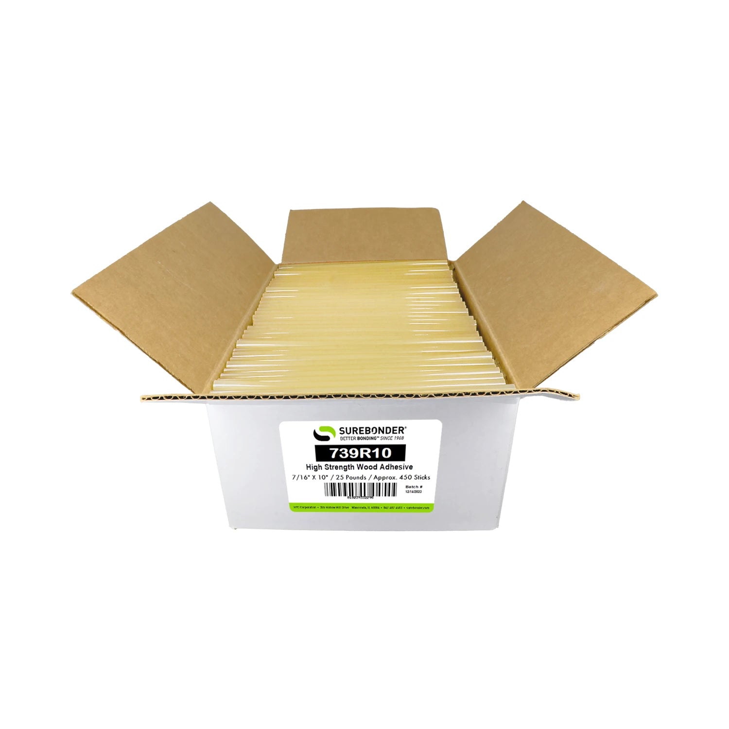 739R10 High Strength Wood Hot Melt Glue Sticks - 7/16" x 10" | 25 Lb Box