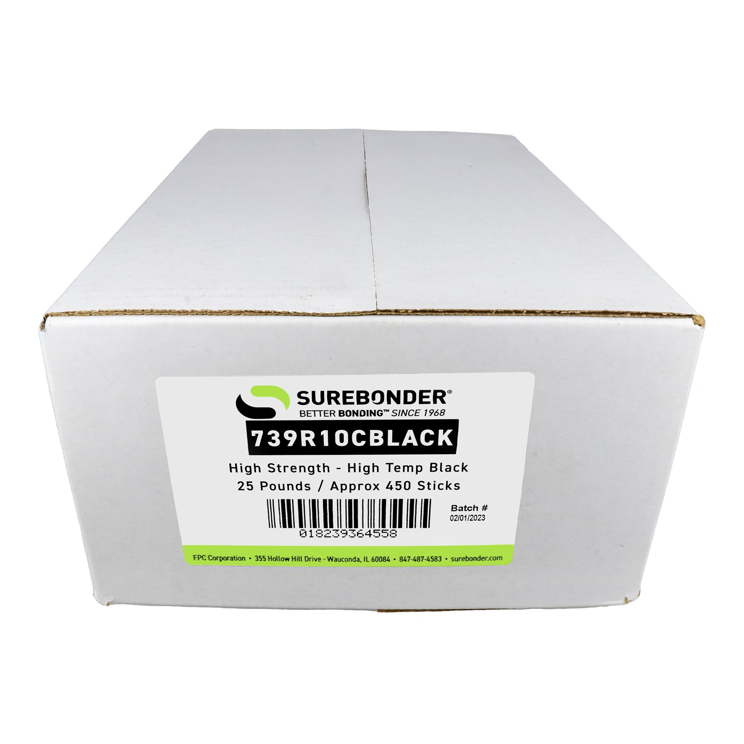 739R10CBlack High Strength Wood Hot Melt Glue Sticks - 7/16" x 10" | 25 Lb Box - Surebonder
