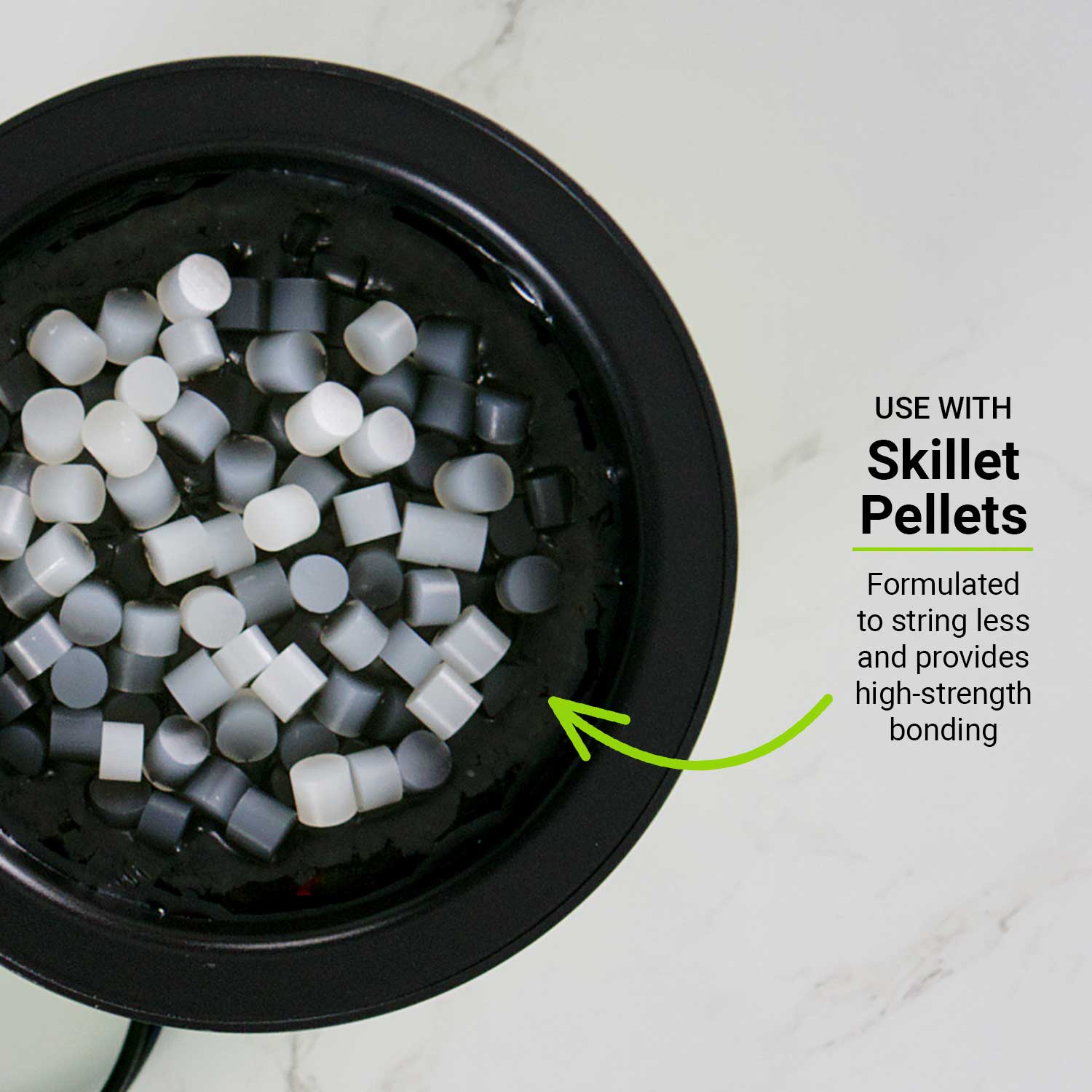 use with skillet pellets - formulated to string less and provides high-strength bonding