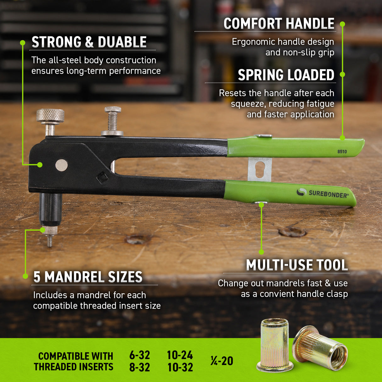 Threaded Insert Tool for Metal, Fiberglass, Plastic | 8510