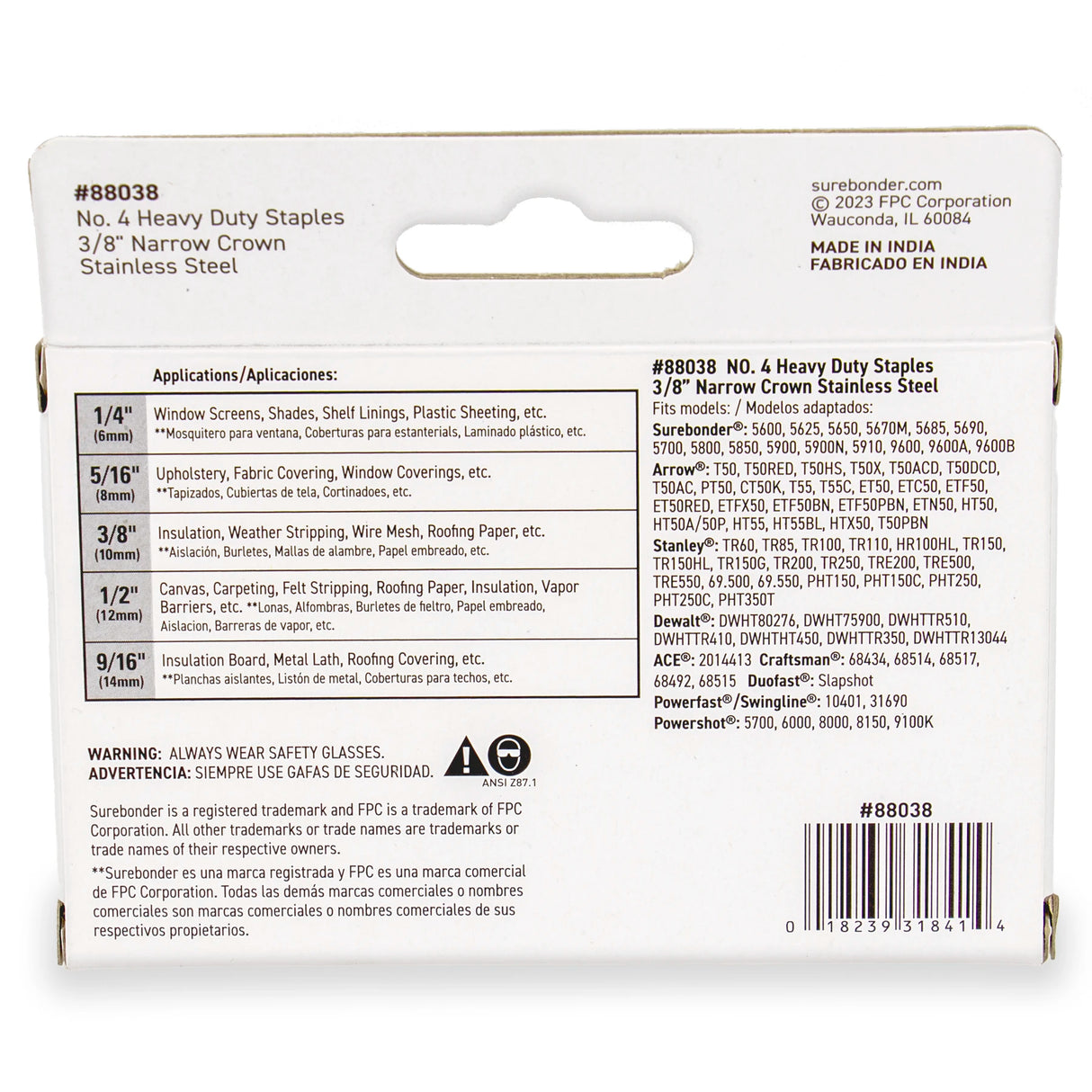 3/8" Stainless Steel Heavy Duty Narrow Crown Staples - 1250 Count | #4 Series