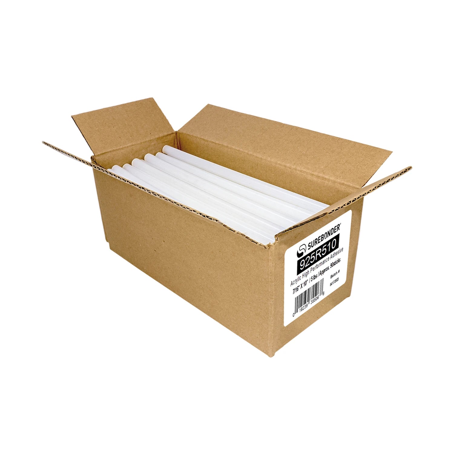 925R510 High Performance 1 Minute Open Time Acrylic Hot Melt Glue Sticks - 7/16" x 10" | 5 Lb Box