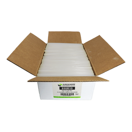 930R10 High Performance 3 Minute Open Time Hot Melt Glue Sticks - 7/16" x 10" | 25 Lb Box
