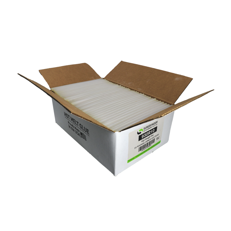 930R10 High Performance 3 Minute Open Time Hot Melt Glue Sticks - 7/16" x 10" | 25 Lb Box - Surebonder
