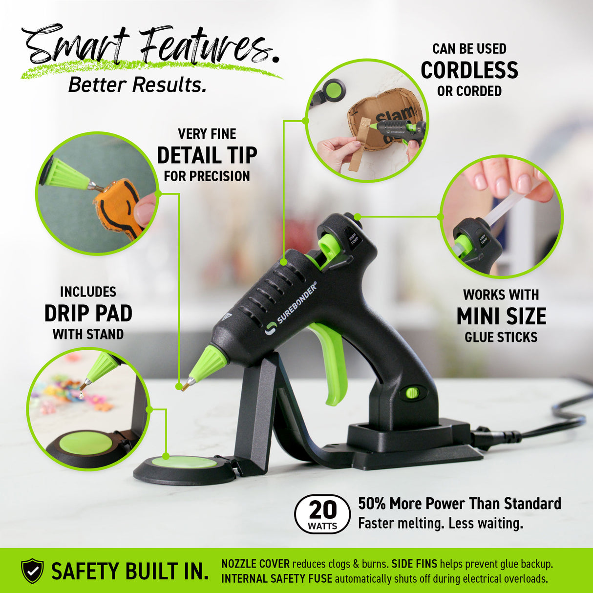 CL-195F 20W High Temperature Mini Size Cordless/Corded Detail Tip Hot Glue Gun