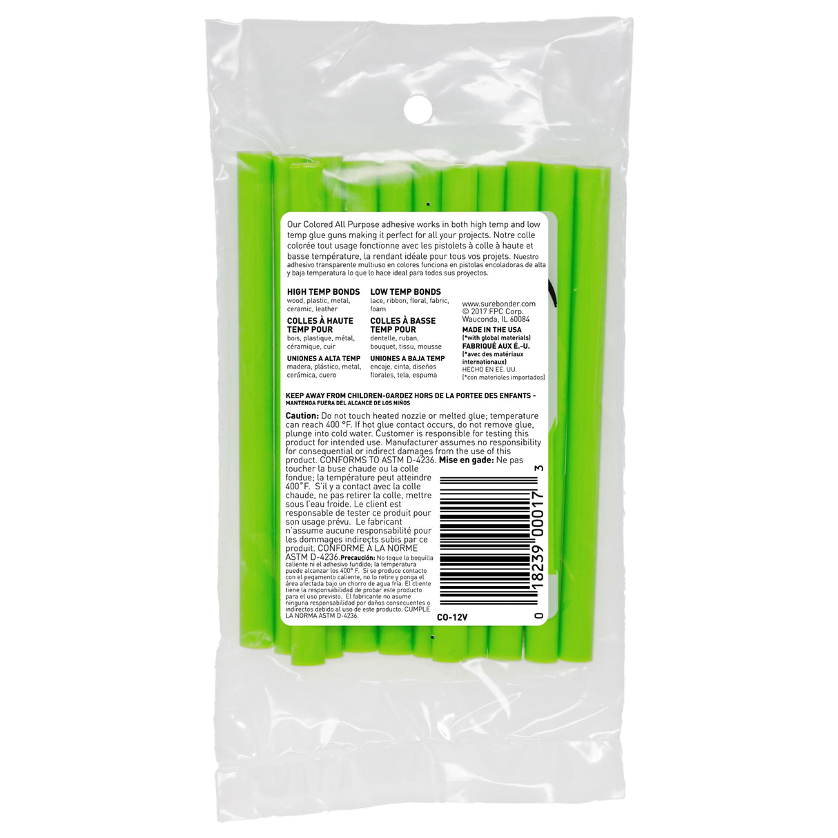 Color Stik 4" Mini Size Bright Green Hot Glue Sticks - 12 Pack