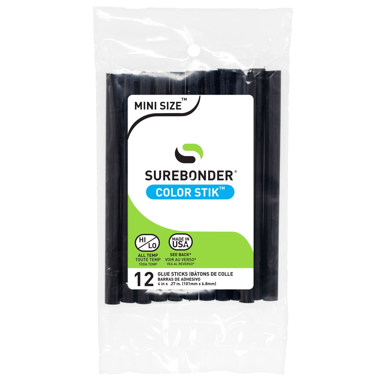 Color Stik 4" Mini Size Black Hot Glue Sticks - 12 Pack