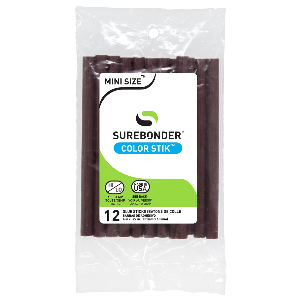 Color Stik 4" Mini Size Brown Hot Glue Sticks - 12 Pack