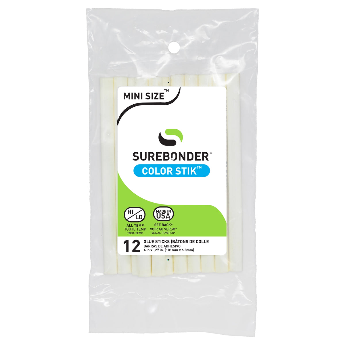 Surebonder 4” Mini Size White Hot Glue Sticks, 12 Pack – Dual-Temp