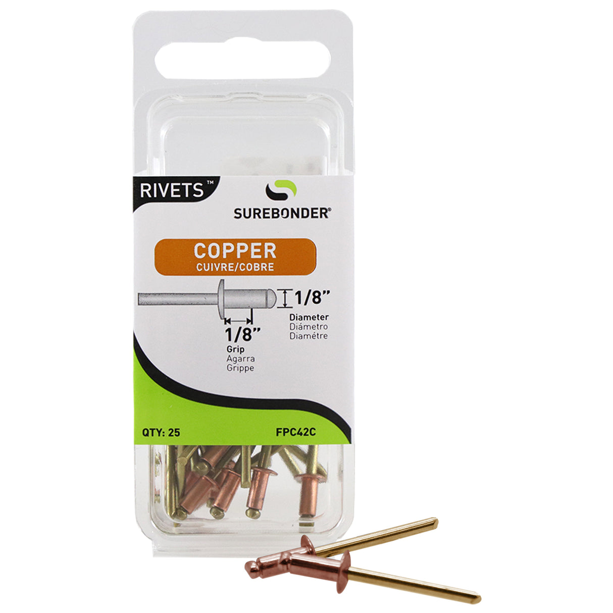 1/8" x 1/8" Copper Rivets - 25 Count