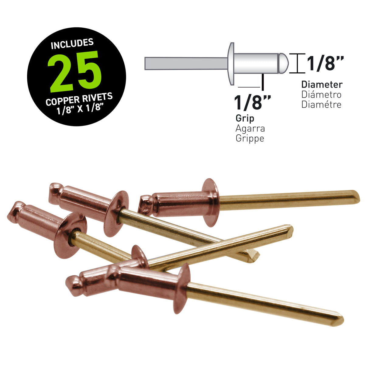 1/8" x 1/8" Copper Rivets - 25 Count