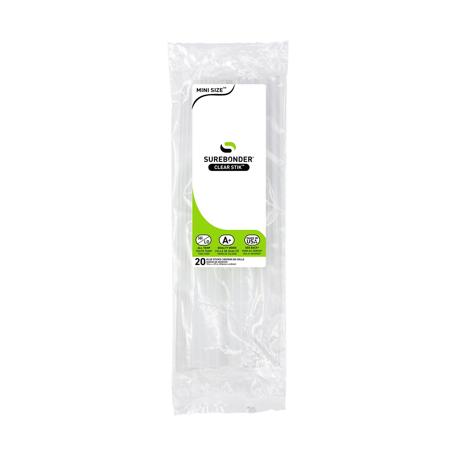 Clear Stik 10" Mini Size All Purpose Hot Glue Sticks - 20 Pack