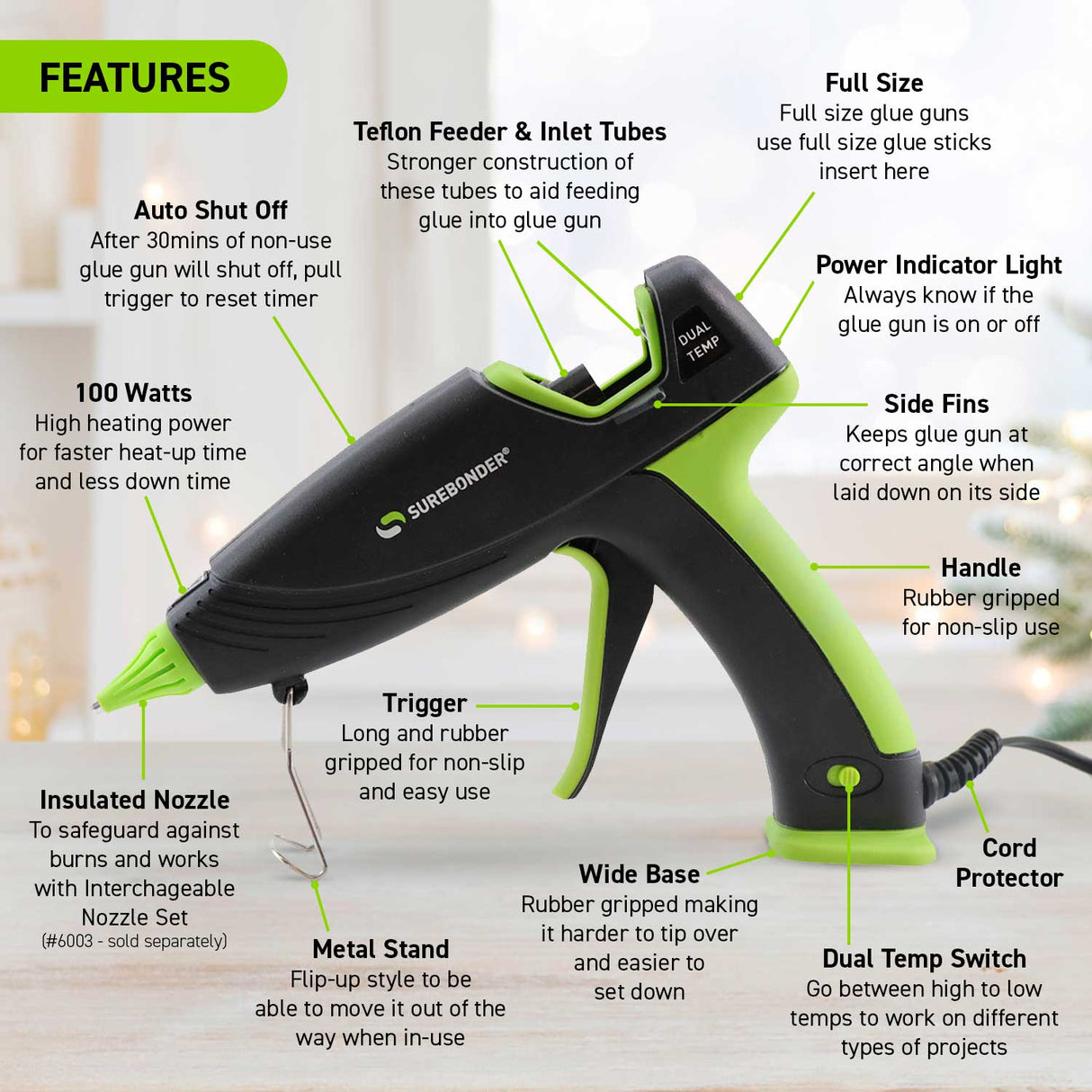 DT-3100F 100W Dual Temperature Full Size Hot Glue Gun with Auto Shut-Off Kit