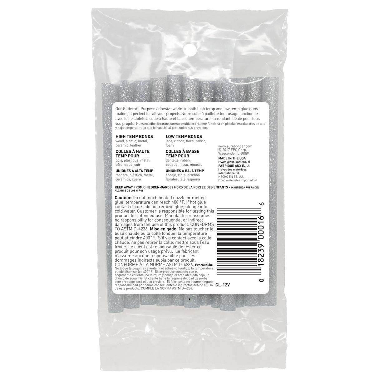 Glitter Stik 4" Mini Size Silver Glitter Hot Glue Sticks - 12 Pack