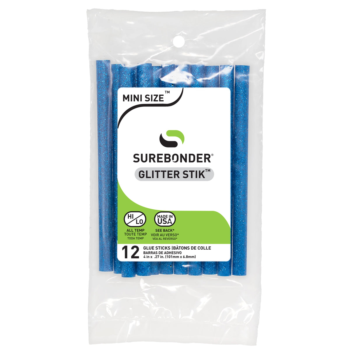 Glitter Stik 4" Mini Size Blue Glitter Hot Glue Sticks - 12 Pack