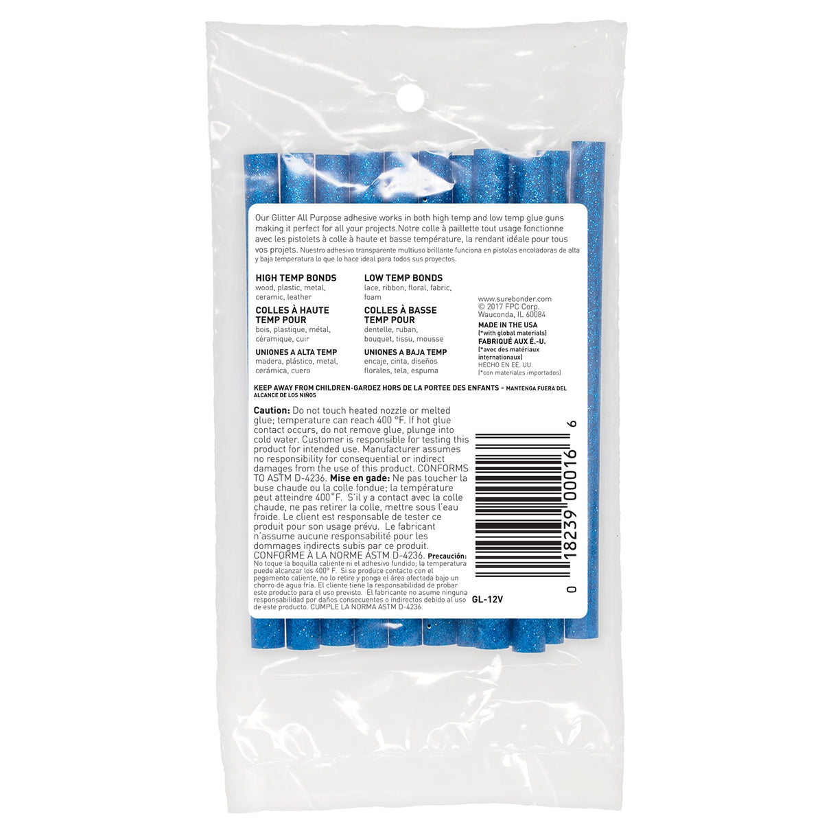 Glitter Stik 4" Mini Size Blue Glitter Hot Glue Sticks - 12 Pack