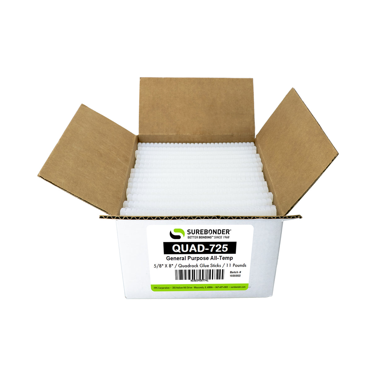 QUAD-725 All Temperature All Purpose Hot Melt Glue Sticks for 3M™ Quadrack Glue Guns - 5/8" x 8" | 11 lb box