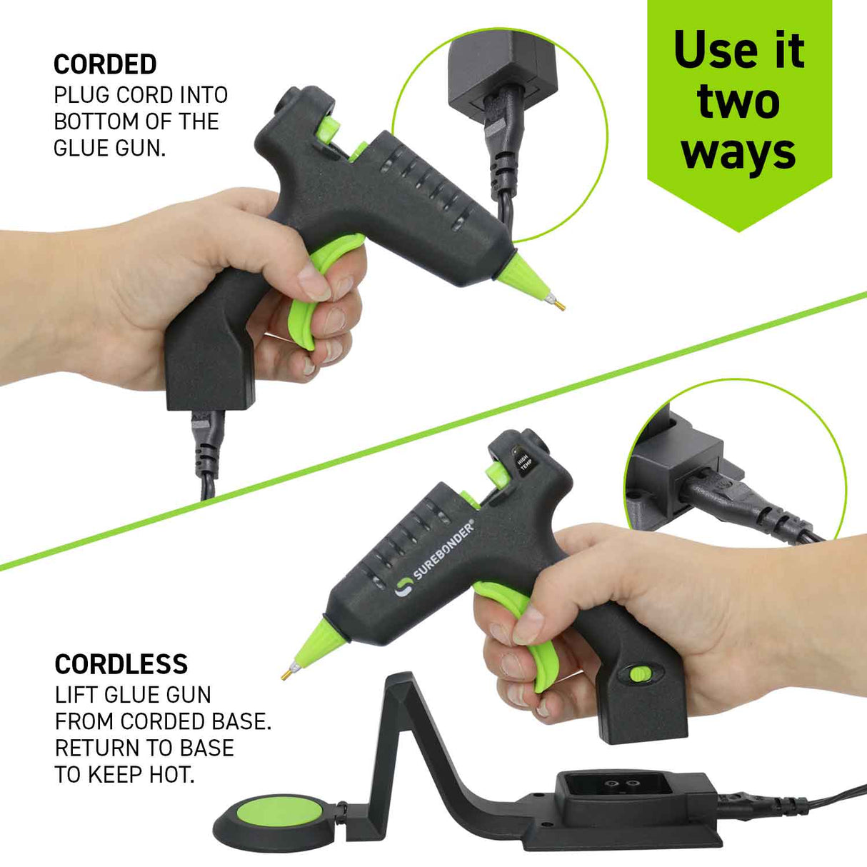 Cordless/Corded High Temperature Mini Hot Glue Gun With Detail Tip, 20 Watt (CL-195F) - Surebonder