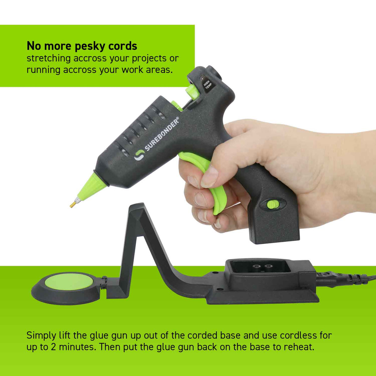 Cordless/Corded High Temperature Mini Hot Glue Gun With Detail Tip, 20 Watt (CL-195F) - Surebonder