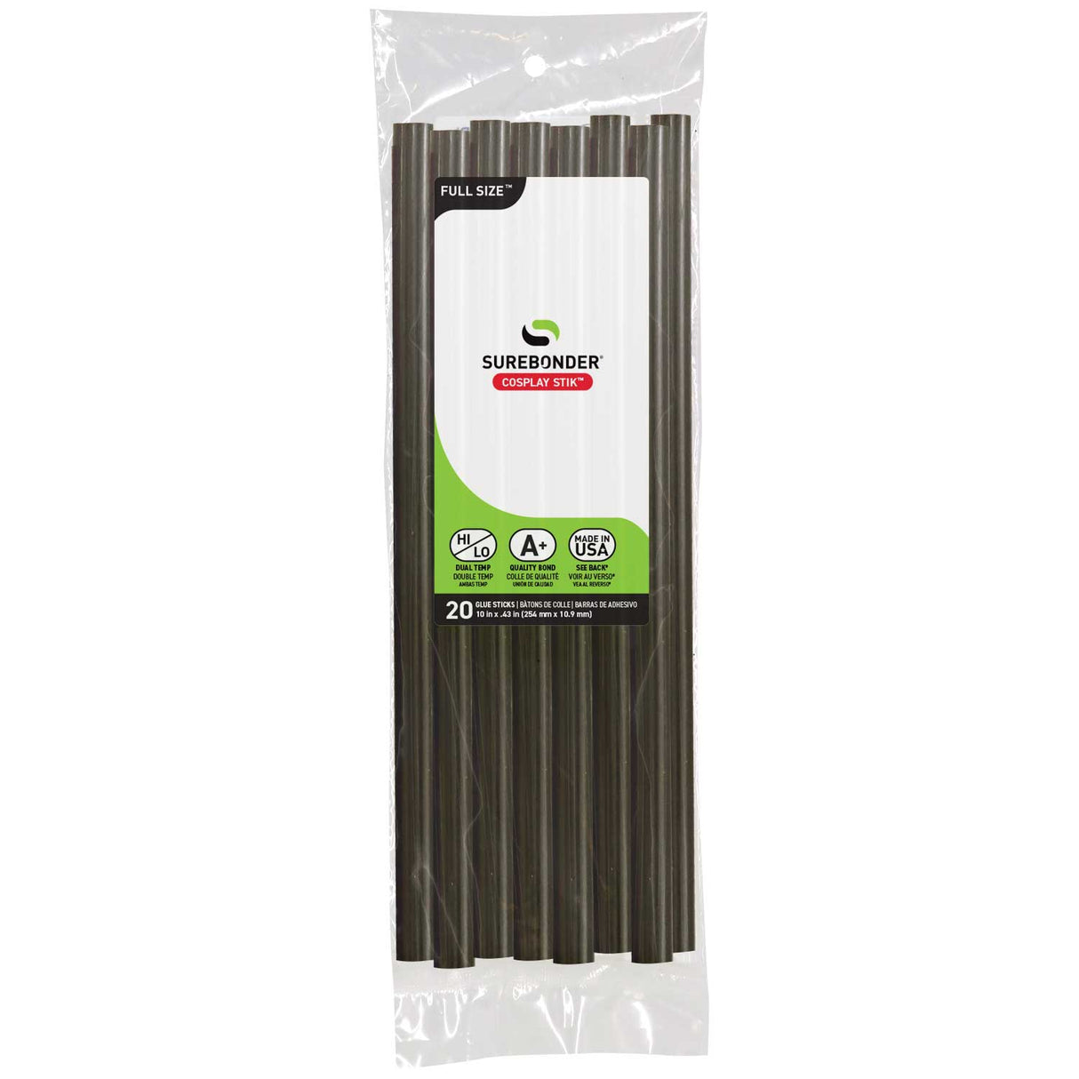 Cosplay Black Hot Glue Sticks For High & Low Temperatures, Full Size 10" - 20 Pack