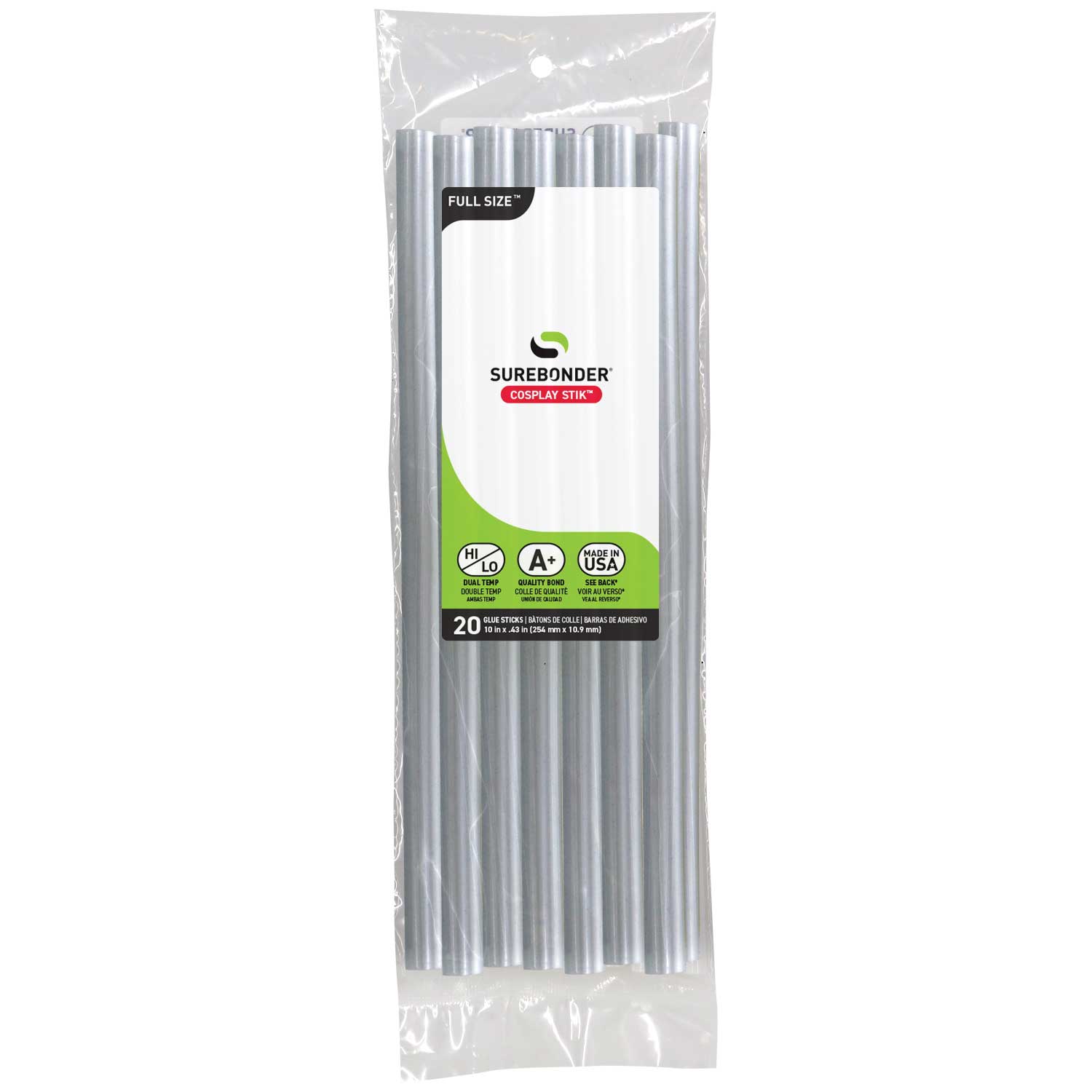 Cosplay Silver Hot Glue Sticks For High & Low Temperatures, Full Size 10" - 20 Pack