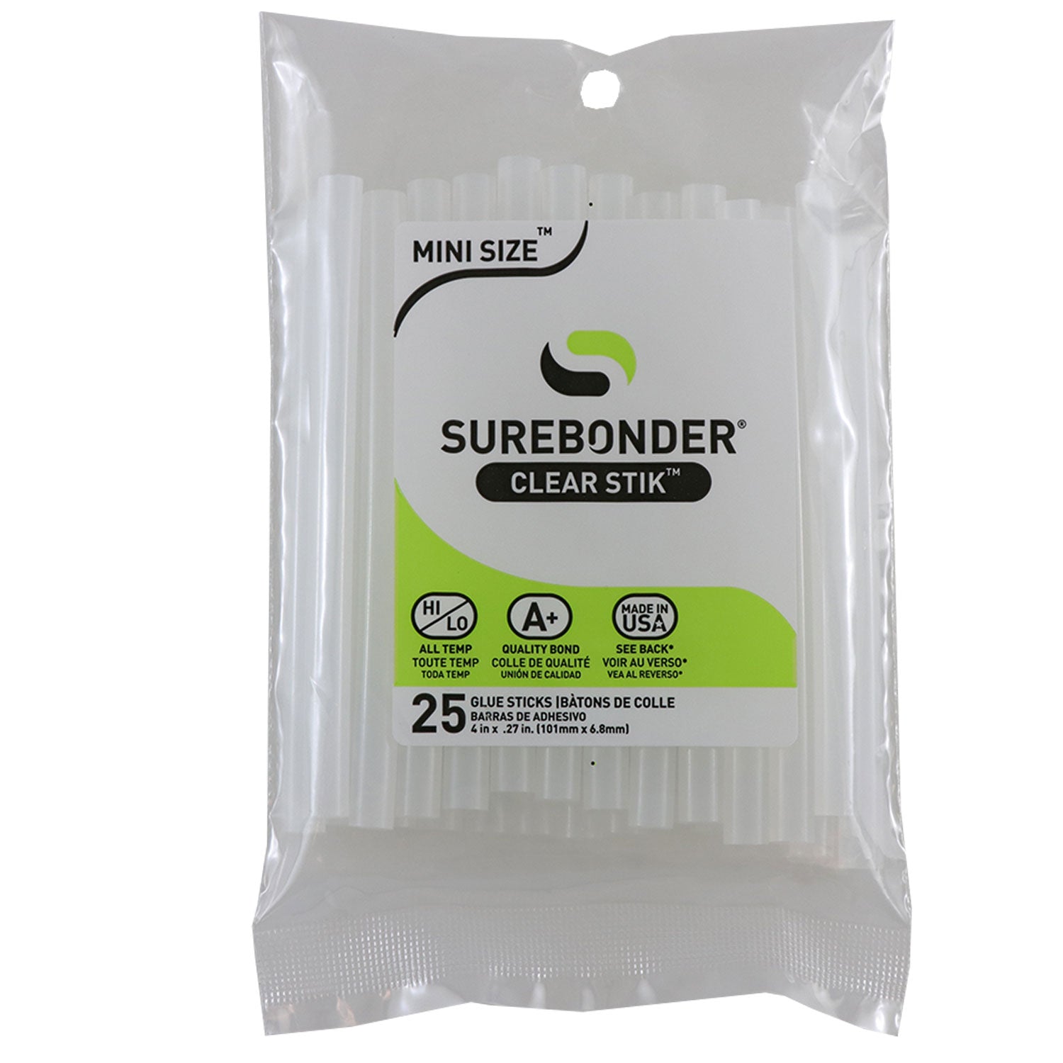  Surebonder Clear Stik Hot Glue Sticks for All Temperatures -  Mini Size 10 L, 5/16 D - 20 Pack - All Purpose, Made in USA (DT-20M10)