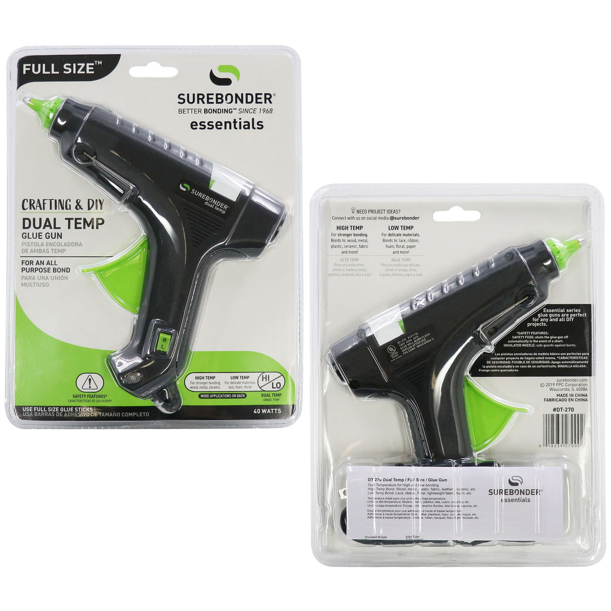 DT-270 Essentials Series 40 Watt Full Size Dual Temperature Hot Glue Gun - Surebonder