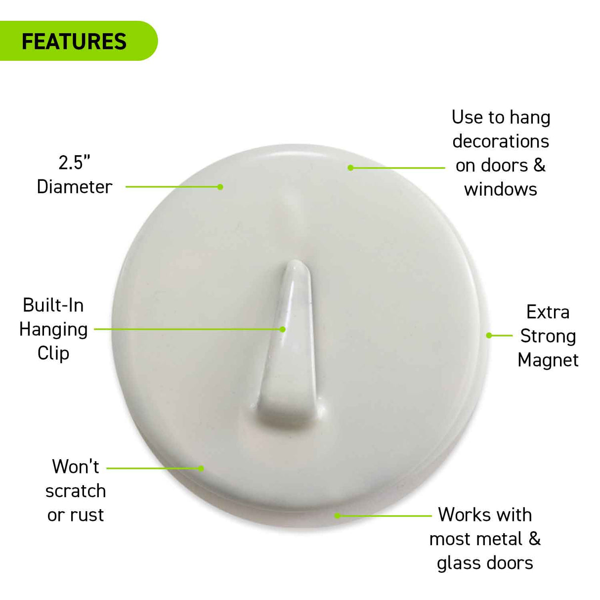 F-901 Magnetic Wreath Hanger - 2-1/2" Diameter - Holds up to 8 lbs. - Surebonder